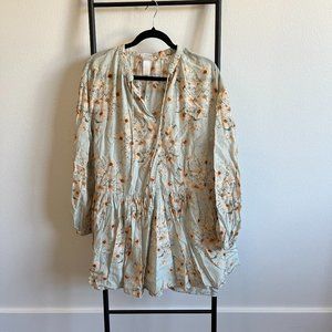 H&M green long sleeve sunflower dress